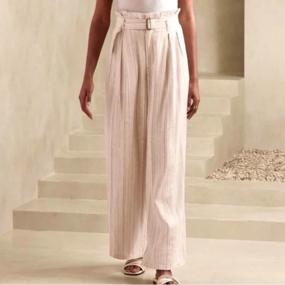 Banana Republic High Waisted Wide Leg Striped Linen Pants